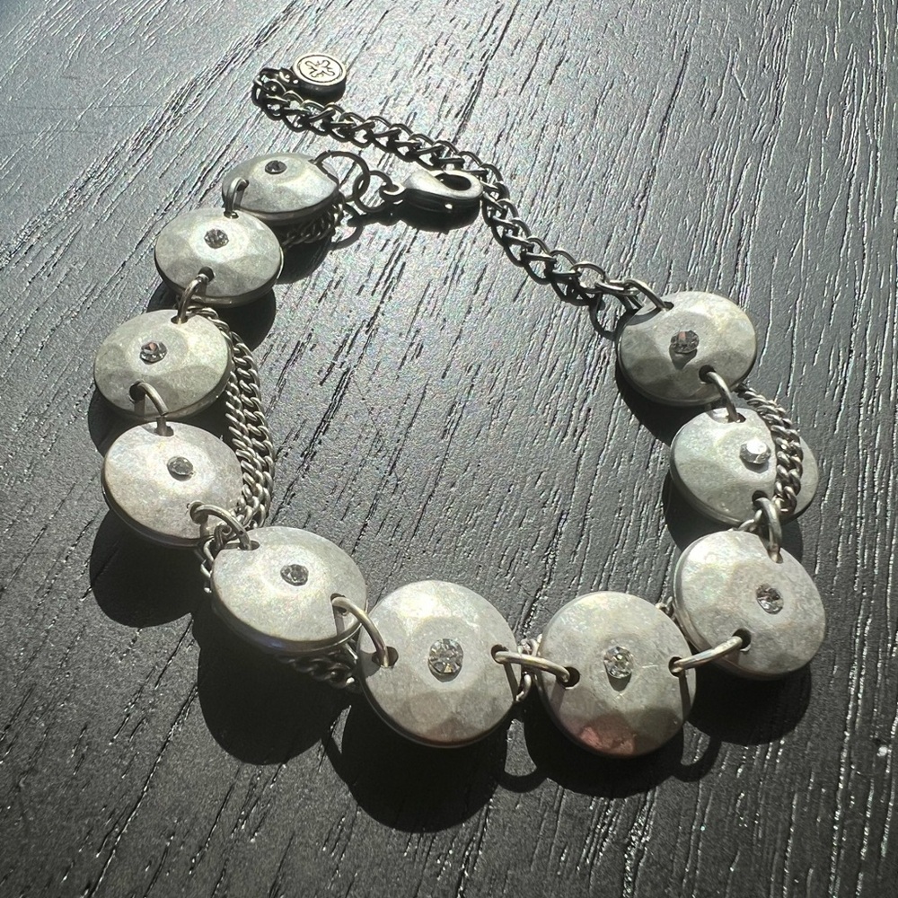 Vera Wang Vintage Silver Tone Disc with Crystals- One Size